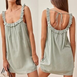 Reformation Tucker Eyelet Mini Dress Pintuck Sage Light Green Extra Large